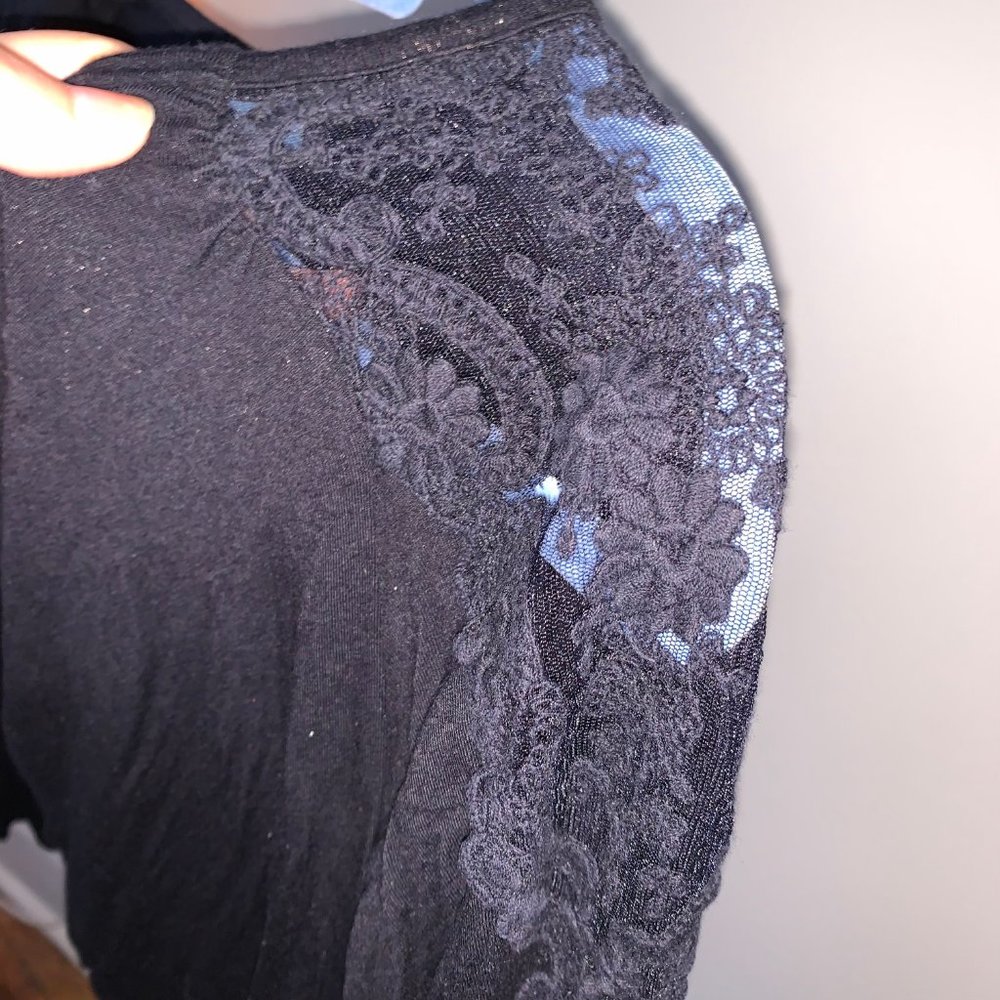 August Silk Black Long Sleeve Lace Cowl-Neck Blouse - Picture 3 of 4